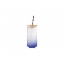 18oz/550ml Glass Mugs Gradient Dark Blue with Bamboo Lid & SS Straw(10/pack)